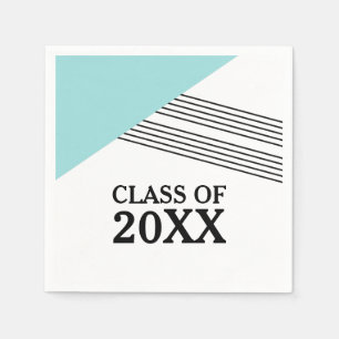 Aqua Geometric Stripe Graduation Paper Napkins