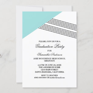 Aqua Geometric Stripe Graduation Party Invite