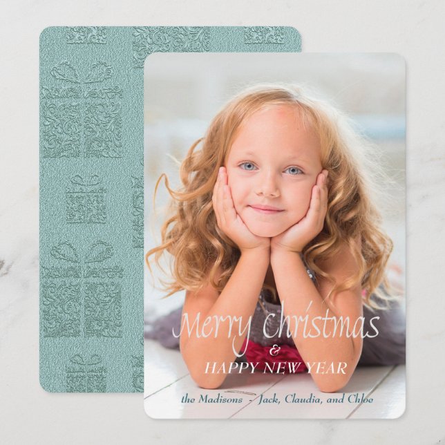 Aqua Gift Pattern Photo Template Christmas (Front/Back)