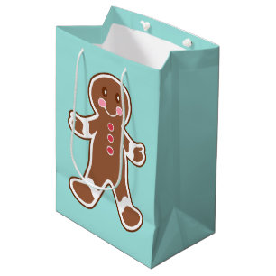 Aqua Gingerbread Boy Christmas Gift Bag