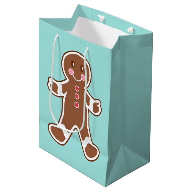 Aqua Gingerbread Boy Christmas Gift Bag (Front Angled)