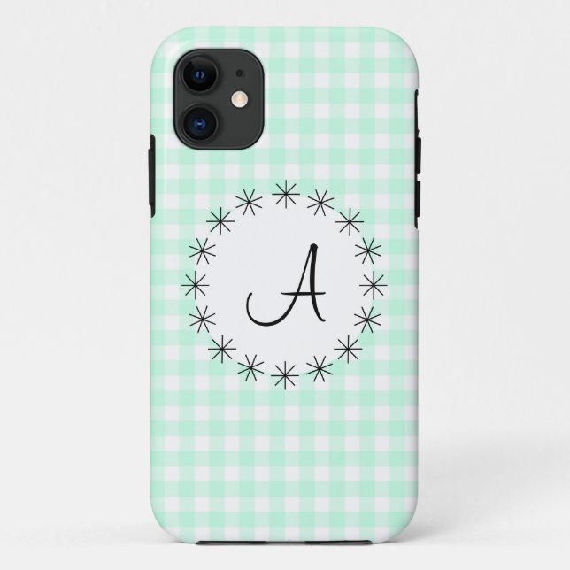 Aqua Gingham Check 'Monogram' iPhone 5 case (Back)