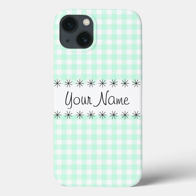 Aqua Gingham Check 'Name' iPad case (Back)