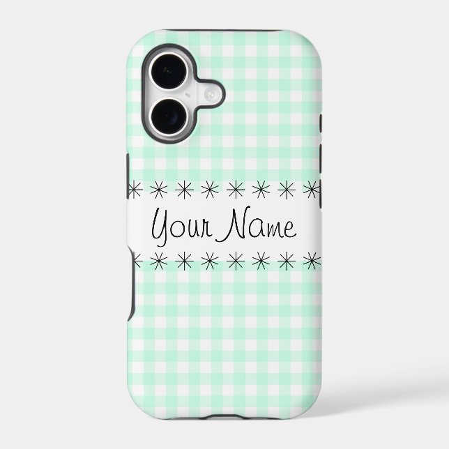 Aqua Gingham Check 'Name' iPhone case (Back)