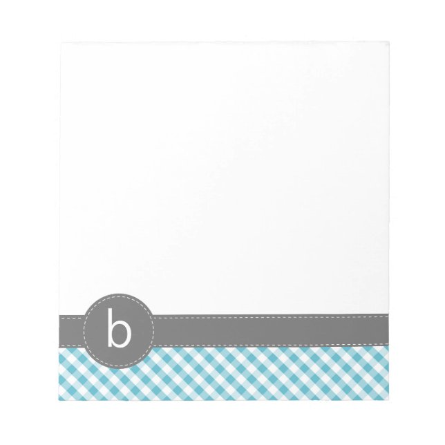 Aqua Gingham Pattern Monogram Notepad (Front)