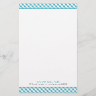 Aqua Gingham Pattern Stationery