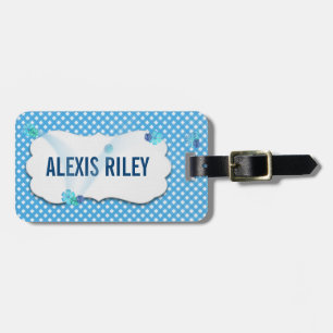 aqua gingham with wind flowers on beveled tag