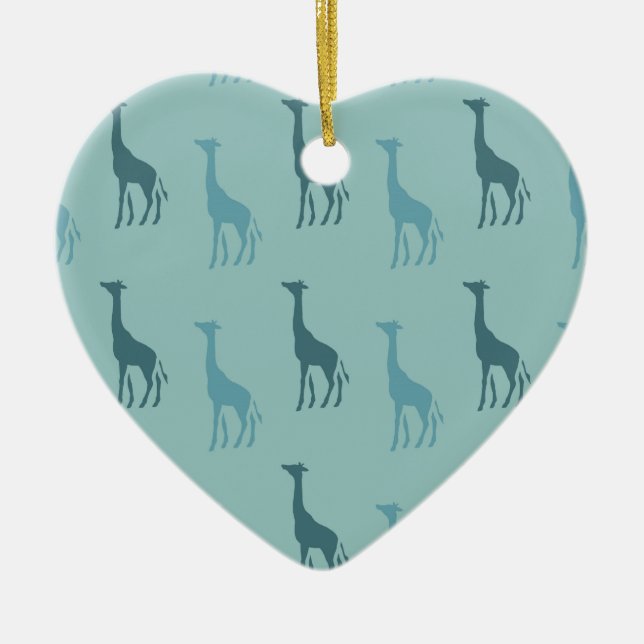 Aqua Giraffes Ceramic Tree Decoration (Front)