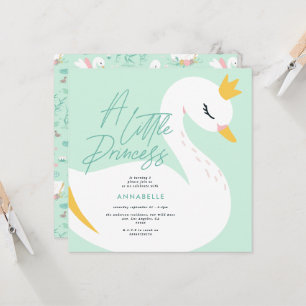 Aqua girly elegant photo beautiful swan children invitation