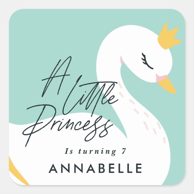 Aqua girly elegant photo beautiful swan party square sticker (Front)