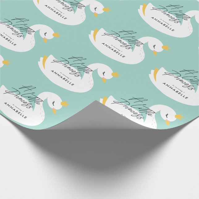 Aqua girly elegant photo beautiful swan party wrapping paper (Corner)