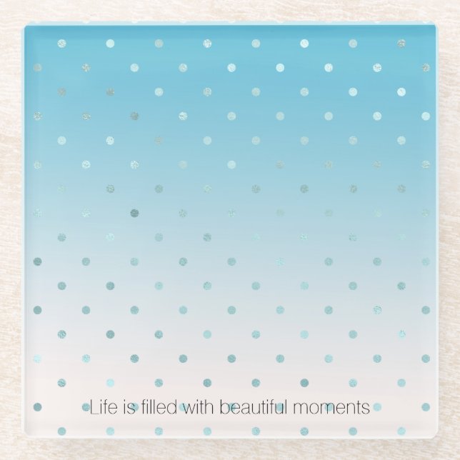 Aqua Glam Dots Ombre      Glass Coaster (Front)