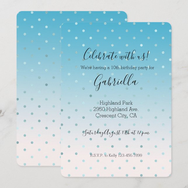 Aqua Glam Dots Ombre      Invitation (Front/Back)