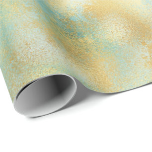Aqua Glam Gold Glitz Sparkle Wrapping Paper
