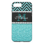 AQUA GLITTER BLACK CHEVRON MONOGRAM