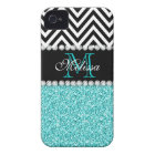AQUA GLITTER BLACK CHEVRON MONOGRAMMED