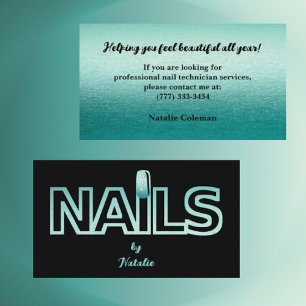 Aqua Glitter & Black Nail Technician Business Card