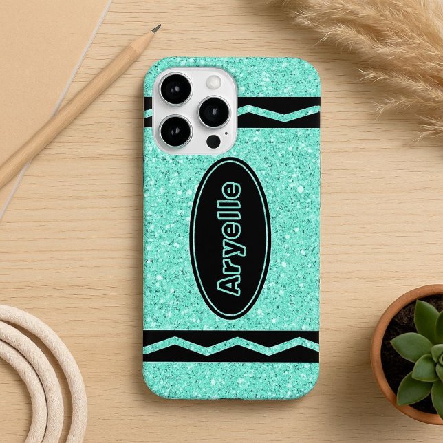 Aqua Glitter Crayon Custom Name iPhone / iPad case (Creator Uploaded)