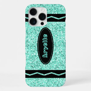 Aqua Glitter Crayon Custom Name iPhone / iPad case