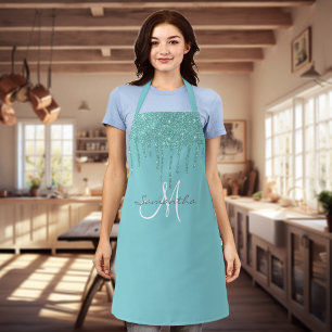 Aqua Glitter Drips Metallic Pink Personalised Apron