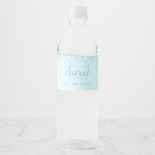 Aqua Glitter, Glam Sweet 16 Water Bottle Label (Front)