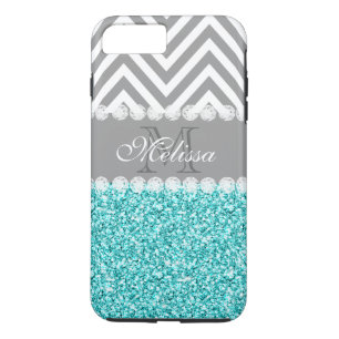 AQUA GLITTER, GRAY CHEVRON, MONOGRAMMED iPhone 8 PLUS/7 PLUS CASE