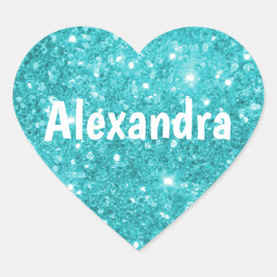 Aqua Glitter Heart Heart Sticker