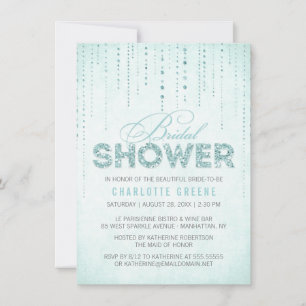 Aqua Glitter Look Bridal Shower - 4.5" x 6.25" Invitation