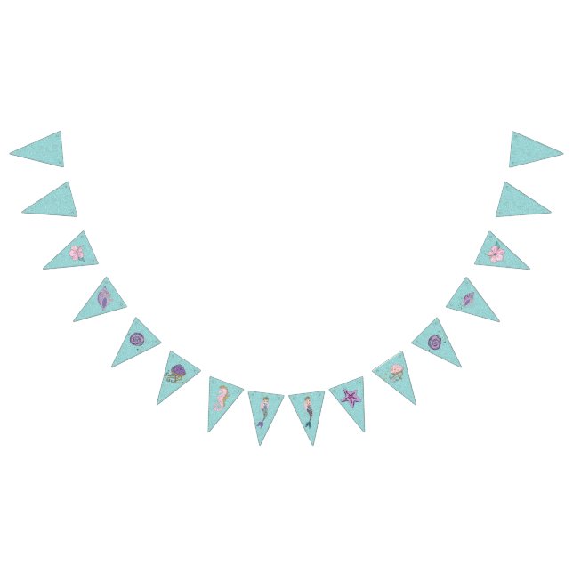 Aqua Glitter Mermaid Party Bunting Banner (All)
