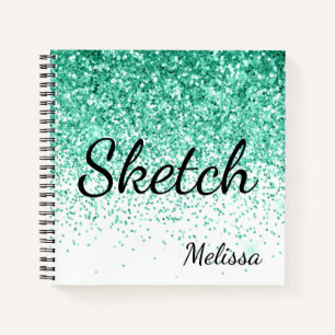 Aqua Glitter Monogram Sketchbook Notebook