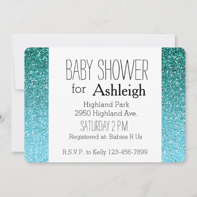 Aqua Glitter Ombre baby shower Invitation (Front)