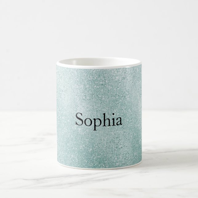 Aqua Glitter Ombre Christmas Coffee Mug (Center)