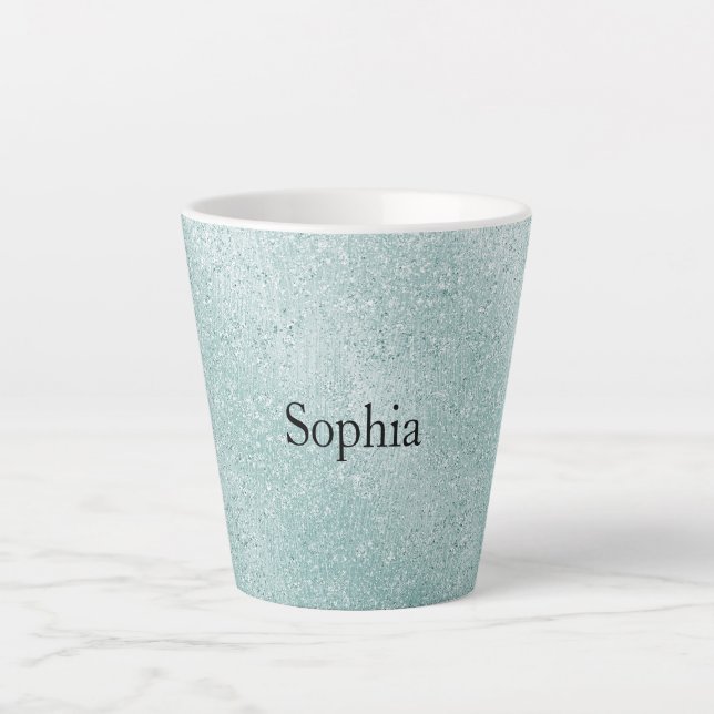 Aqua Glitter Ombre Christmas Latte Mug (Front)