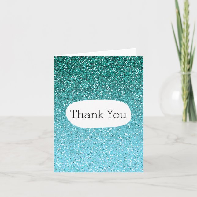 Aqua Glitter Ombre Thank You (Front)