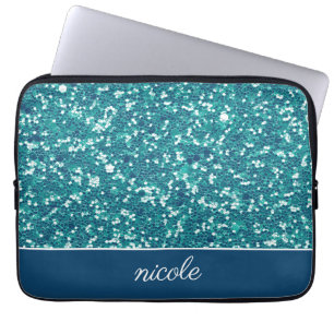 Aqua Glitter Pattern Personalised   Laptop Sleeve