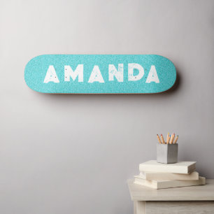 Aqua Glitter skateboard grunge personalised name