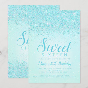 Aqua Glitter, Sweet 16 Invitations