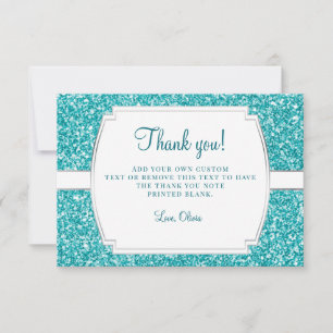 Aqua Glitter Thank You Cards