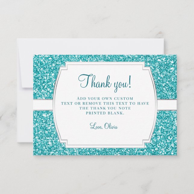 Aqua Glitter Thank You Cards (Front)