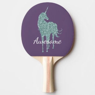 Aqua Glitter Unicorn Awesome Personalised Ping Pong Paddle
