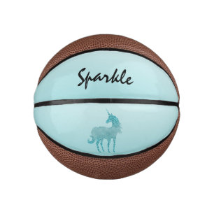 Aqua Glitter Unicorn personalised Mini Basketball