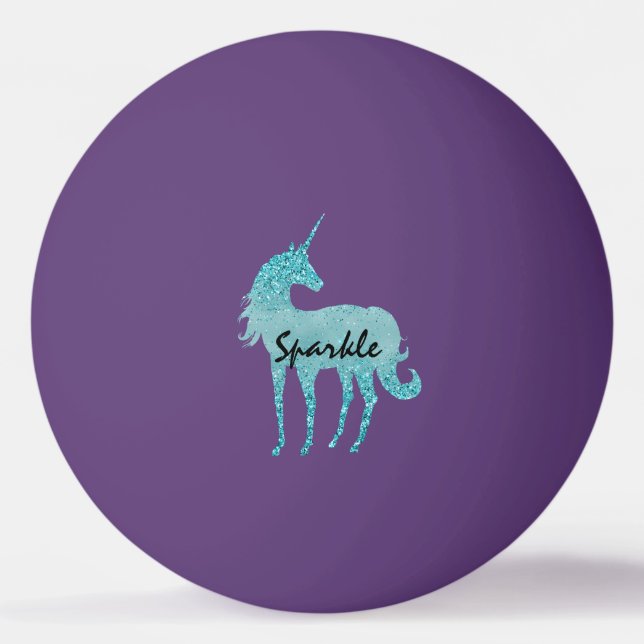 Aqua Glitter Unicorn personalised Ping Pong Ball (Front)