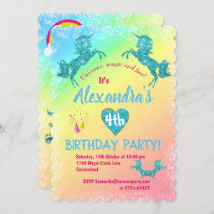 Aqua Glitter Unicorns Birthday Invitation