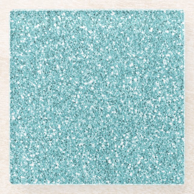 Aqua Glitz Glitter          Glass Coaster (Front)