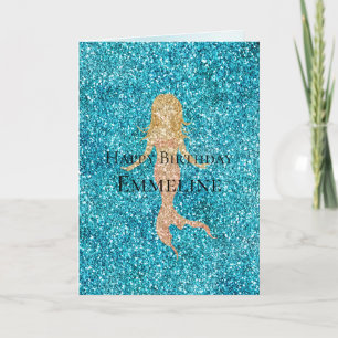 Aqua Glitz Glitter Sparkle Mermaid Name Card