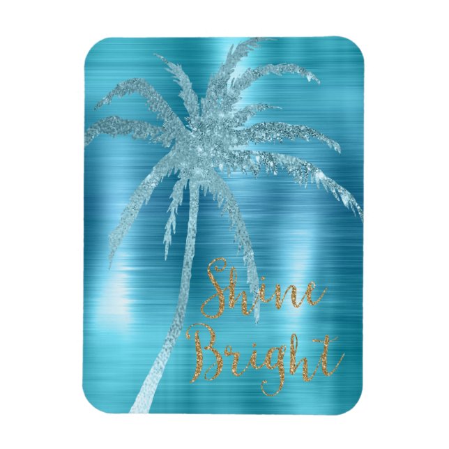 Aqua Glitz Glitter Tropical Palm Tree  Magnet (Vertical)