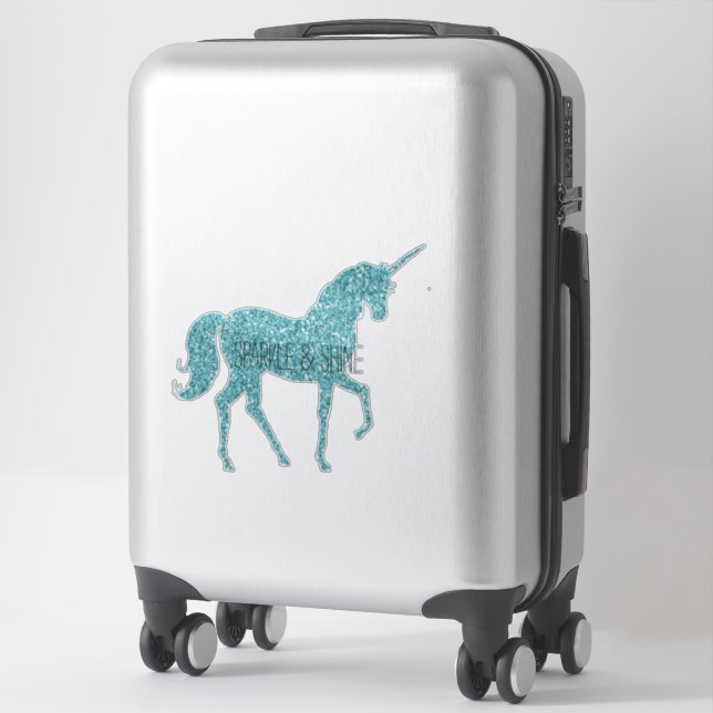 Aqua Glitzy Glitter Glam Sparkle Unicorn (Suitcase)