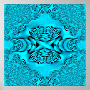 Aqua Glow Fractal Rose Print