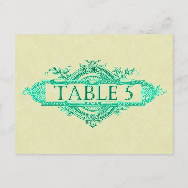 Aqua Glow Vintage Wedding Reception Table Numbers Postcard (Front)