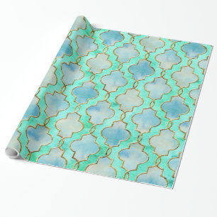 Aqua gold and Green Maroccan pattern Wrapping Paper